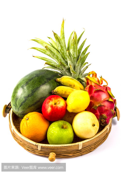 组合与什锦水果在柳条篮中孤立在whcomposition with assorted fruits in wicker basket isolated on wh photo